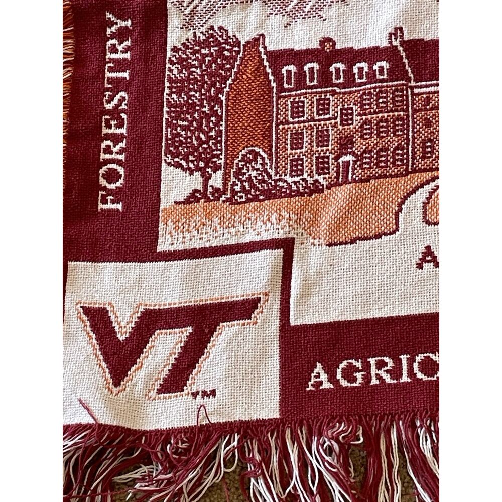 Vintage Virginia Tech Hokies University Afghan Blanket Tapestry Throw 64" X 46” - Picture 7 of 7